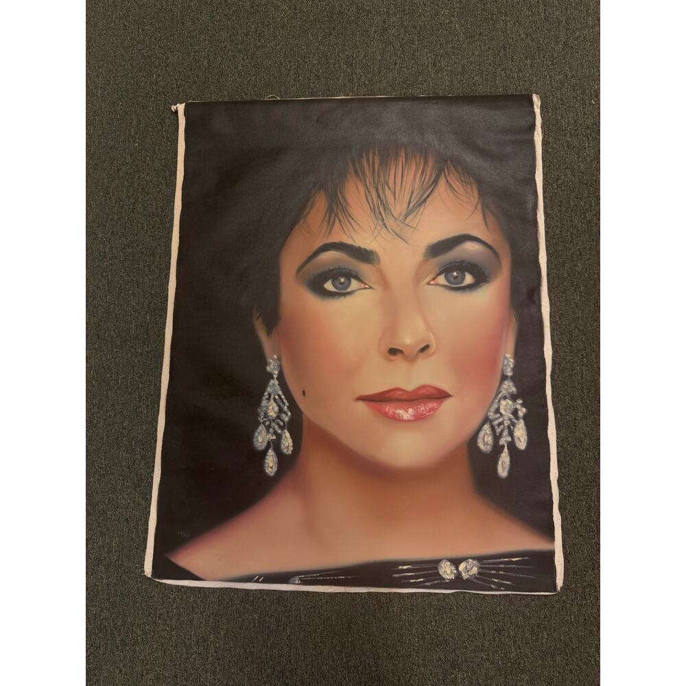 Elizabeth Taylor Oil Portrait Painting On Canvas Signed -TROUT- "89" 40x30"